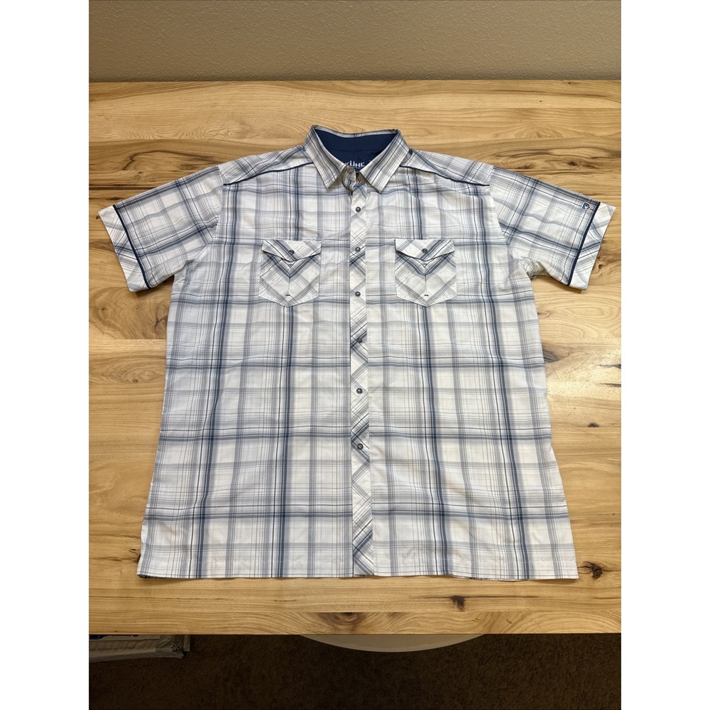 Kuhl Men's Hiking Shirt Eluxur Western Pearl Snaps Size XL Plaid Short Sleeve